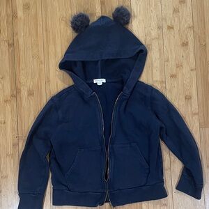 Crewcuts J Crew navy blue hoodie with fuzzy pom poms kids size 6 7